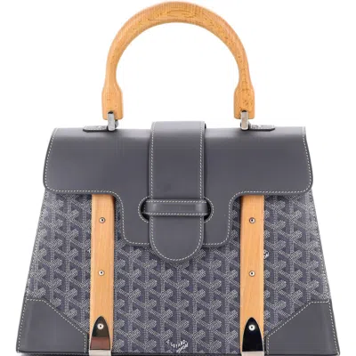 Pre-owned Goyard  Goyard Saigon Top Handle Bag Coated Canvas With Leather Mm In Gray