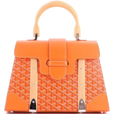 Pre-owned Goyard  Goyard Saigon Top Handle Bag Coated Canvas With Leather Mm In Orange