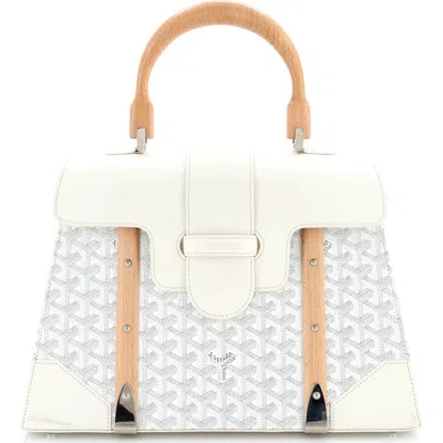 Pre-owned Goyard  Goyard Saigon Top Handle Bag Coated Canvas With Leather Mm In White