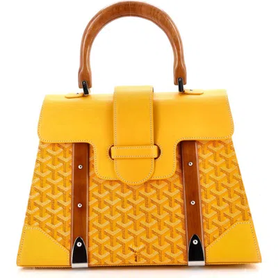 Pre-owned Goyard  Goyard Saigon Top Handle Bag Coated Canvas With Leather Mm In Gold