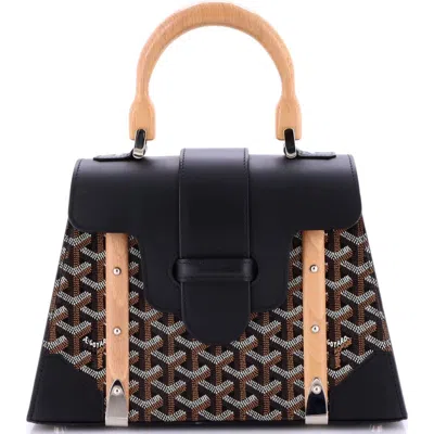 Pre-owned Goyard  Goyard Saigon Top Handle Bag Coated Canvas With Leather Pm In Black