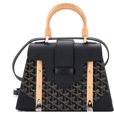 Pre-owned Goyard  Goyard Saigon Top Handle Bag Coated Canvas With Leather Pm In Black