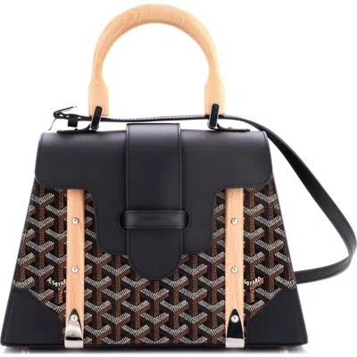 Pre-owned Goyard  Goyard Saigon Top Handle Bag Coated Canvas With Leather Pm In Black