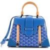 Pre-owned Goyard  Goyard Saigon Top Handle Bag Coated Canvas With Leather Pm In Blue