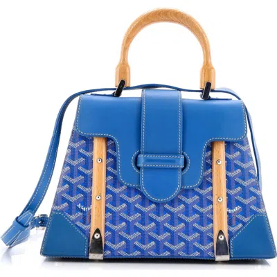 Pre-owned Goyard  Goyard Saigon Top Handle Bag Coated Canvas With Leather Pm In Blue