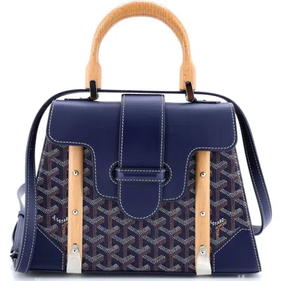 Pre-owned Goyard  Goyard Saigon Top Handle Bag Coated Canvas With Leather Pm In Blue