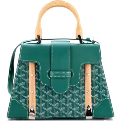Pre-owned Goyard  Goyard Saigon Top Handle Bag Coated Canvas With Leather Pm In Green