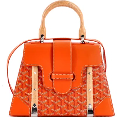 Pre-owned Goyard  Goyard Saigon Top Handle Bag Coated Canvas With Leather Pm In Orange