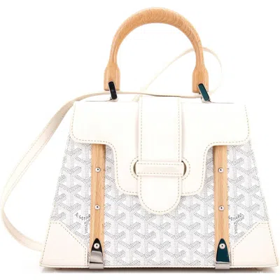 Pre-owned Goyard  Goyard Saigon Top Handle Bag Coated Canvas With Leather Pm In White