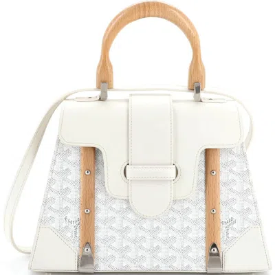 Pre-owned Goyard  Goyard Saigon Top Handle Bag Coated Canvas With Leather Pm In White