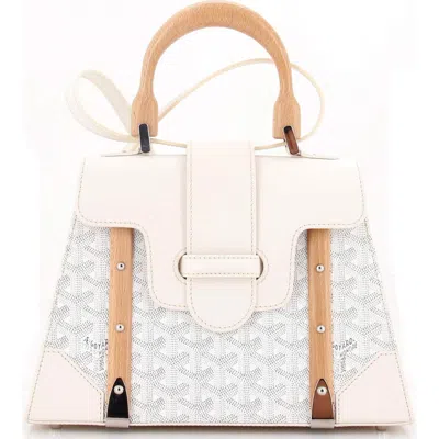 Pre-owned Goyard  Goyard Saigon Top Handle Bag Coated Canvas With Leather Pm In Neutral