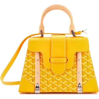Pre-owned Goyard  Goyard Saigon Top Handle Bag Coated Canvas With Leather Pm In Gold