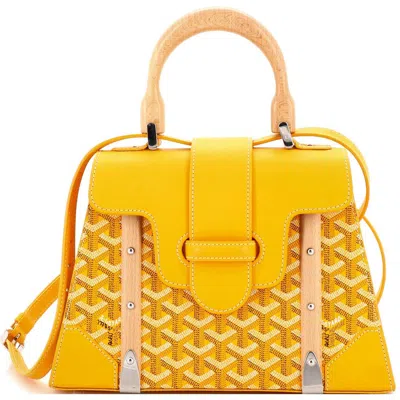 Pre-owned Goyard  Goyard Saigon Top Handle Bag Coated Canvas With Leather Pm In Yellow