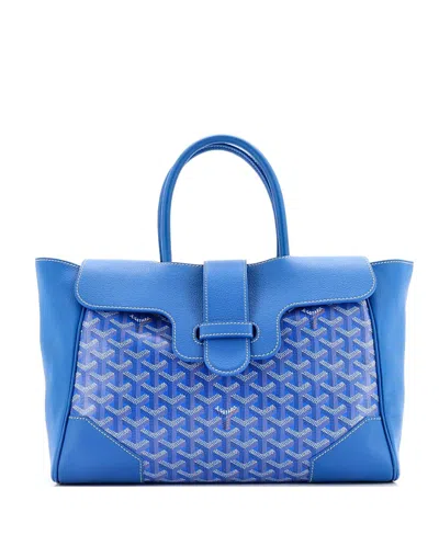 Pre-owned Pre-owned Goyard  Goyard Saigon Tote Bag Coated Canvas With Leather In Blue