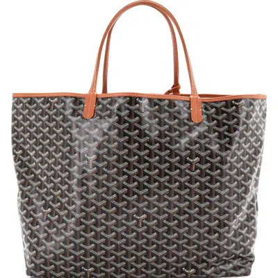 Pre-owned Goyard  Goyard Saint Louis Reversible Tote Coated Canvas And Printed Canvas Gm In Brown