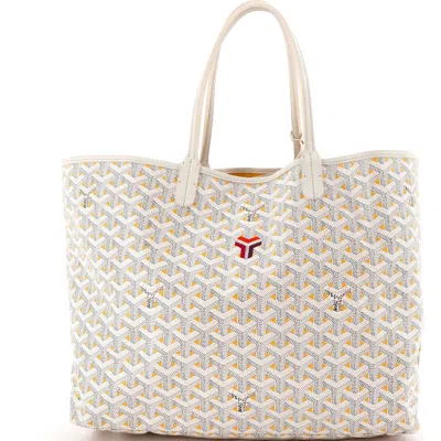 Pre-owned Goyard  Goyard Saint Louis Tote Claire Voie Coated Canvas Pm In White