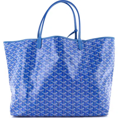 Pre-owned Goyard  Goyard Saint Louis Tote Coated Canvas Gm In Blue