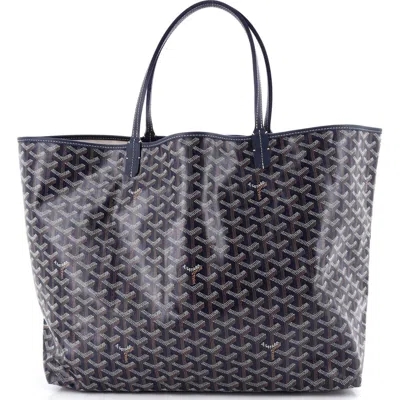 Pre-owned Goyard  Goyard Saint Louis Tote Coated Canvas Gm In Blue