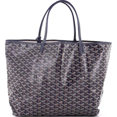 Pre-owned Goyard  Goyard Saint Louis Tote Coated Canvas Gm In Blue