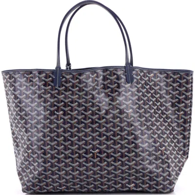 Pre-owned Goyard  Goyard Saint Louis Tote Coated Canvas Gm In Blue