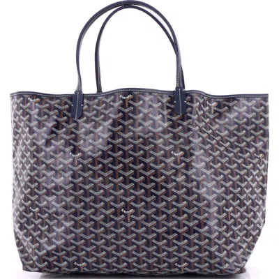 Pre-owned Goyard  Goyard Saint Louis Tote Coated Canvas Gm In Blue