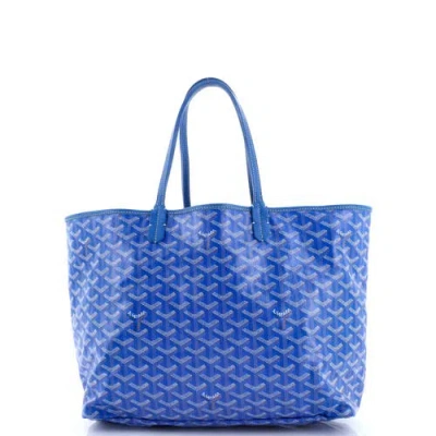 Pre-owned Goyard  Goyard Saint Louis Tote Coated Canvas Pm In Blue
