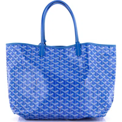 Pre-owned Goyard  Goyard Saint Louis Tote Coated Canvas Pm In Blue