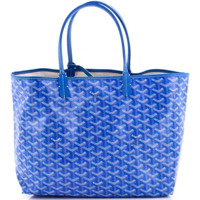 Pre-owned Goyard  Goyard Saint Louis Tote Coated Canvas Pm In Blue