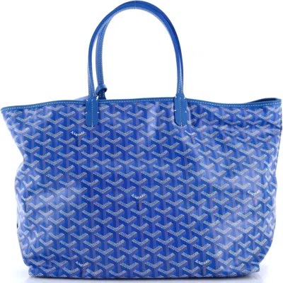 Pre-owned Goyard  Goyard Saint Louis Tote Coated Canvas Pm In Blue