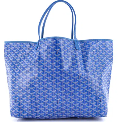Pre-owned Goyard  Goyard Saint Louis Tote Coated Canvas Pm In Blue