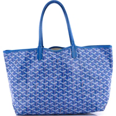 Pre-owned Goyard  Goyard Saint Louis Tote Coated Canvas Pm In Blue