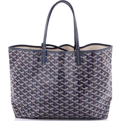Pre-owned Goyard  Goyard Saint Louis Tote Coated Canvas Pm In Blue
