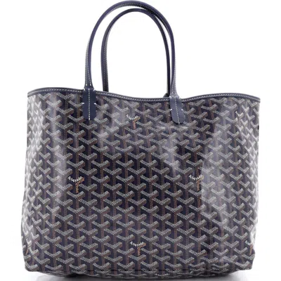 Pre-owned Goyard  Goyard Saint Louis Tote Coated Canvas Pm In Blue