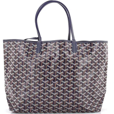 Pre-owned Goyard  Goyard Saint Louis Tote Coated Canvas Pm In Blue