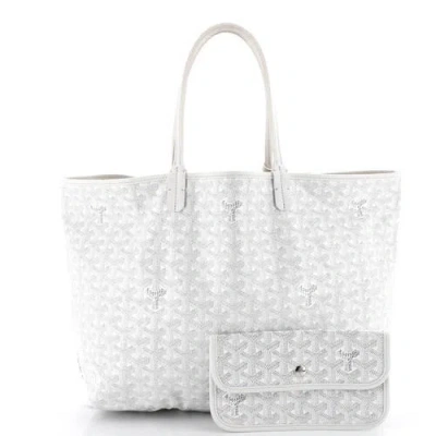 Pre-owned Goyard  Goyard Saint Louis Tote Coated Canvas Pm In White