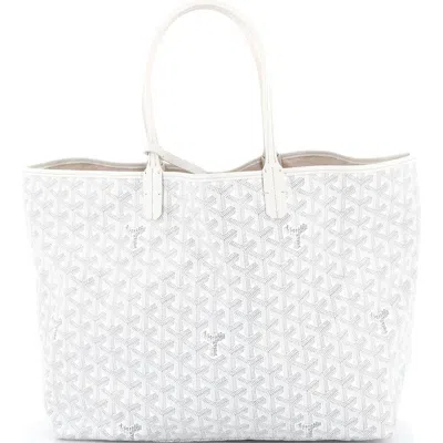Pre-owned Goyard  Goyard Saint Louis Tote Coated Canvas Pm In White