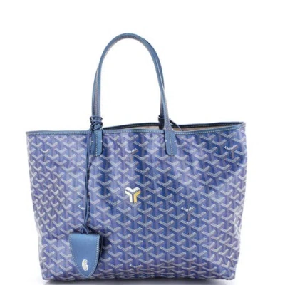 Pre-owned Goyard  Goyard Saint Louis Tote Iridescent Coated Canvas Pm In Blue