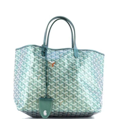 Pre-owned Goyard  Goyard Saint Louis Tote Iridescent Coated Canvas Pm In Green