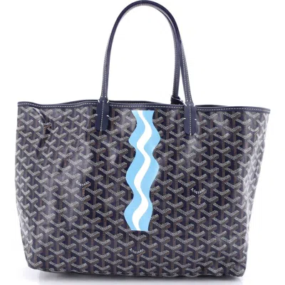 Pre-owned Goyard  Goyard Saint Louis Tote Printed Coated Canvas Gm In Blue