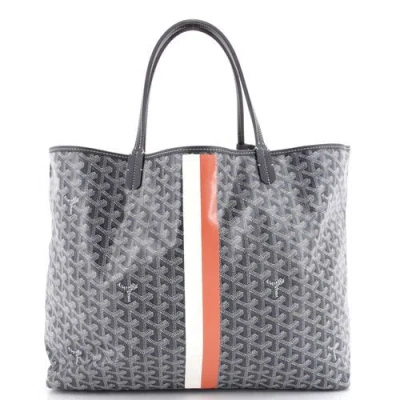 Pre-owned Goyard  Goyard Saint Louis Tote Printed Coated Canvas Gm In Gray