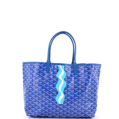 Pre-owned Goyard  Goyard Saint Louis Tote Printed Coated Canvas Pm In Blue