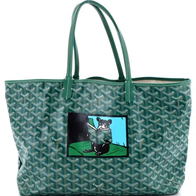 Pre-owned Goyard  Goyard Saint Louis Tote Printed Coated Canvas Pm In Green