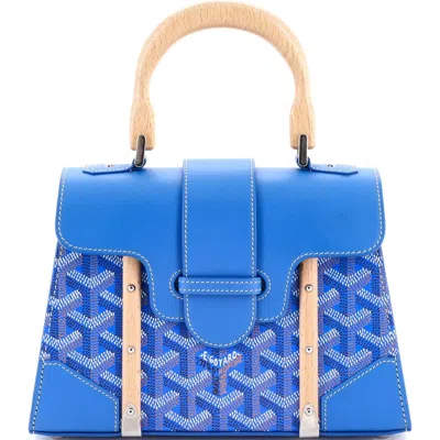 Pre-owned Goyard  Goyard Structured Saigon Top Handle Bag Coated Canvas With Leather Mini In Blue