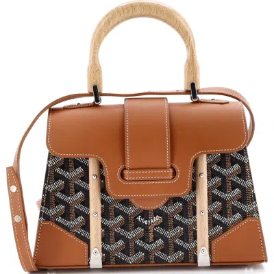 Pre-owned Goyard  Goyard Structured Saigon Top Handle Bag Coated Canvas With Leather Mini In Brown