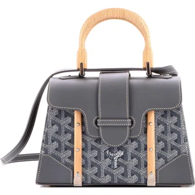 Pre-owned Goyard  Goyard Structured Saigon Top Handle Bag Coated Canvas With Leather Mini In Gray