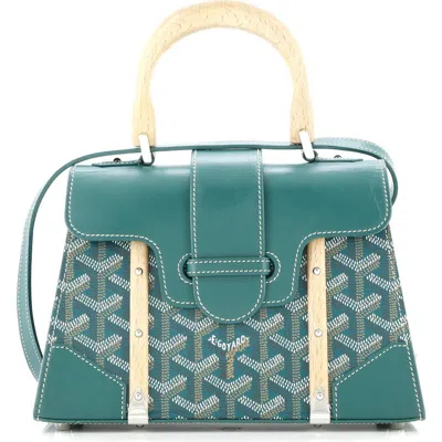 Pre-owned Goyard  Goyard Structured Saigon Top Handle Bag Coated Canvas With Leather Mini In Green