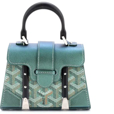 Pre-owned Goyard  Goyard Structured Saigon Top Handle Bag Coated Canvas With Leather Nano In Green