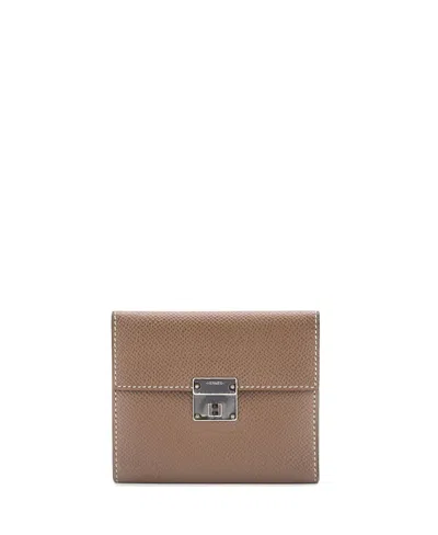 Pre-owned Pre-owned Hermes  Hermes 12 Clic Wallet Epsom In Gray