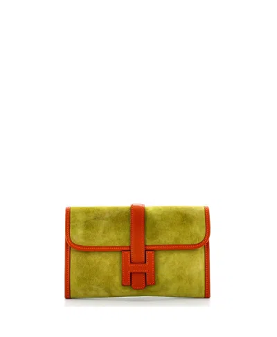 Pre-owned Pre-owned Hermes  Hermes 20 Jige Clutch Doblis Suede In Green