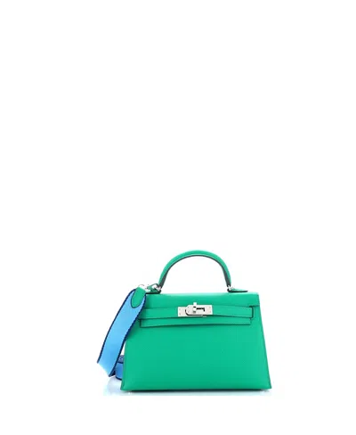 Pre-owned Pre-owned Hermes  Hermes 20 Kelly Mini Ii Amazone Handbag Green Epsom With Palladium Hardware
